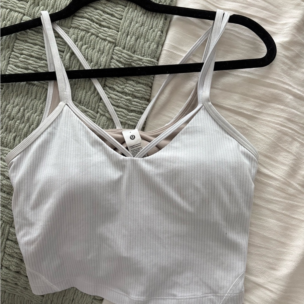 Lululemon White Ribbed Strappy Crop Tank